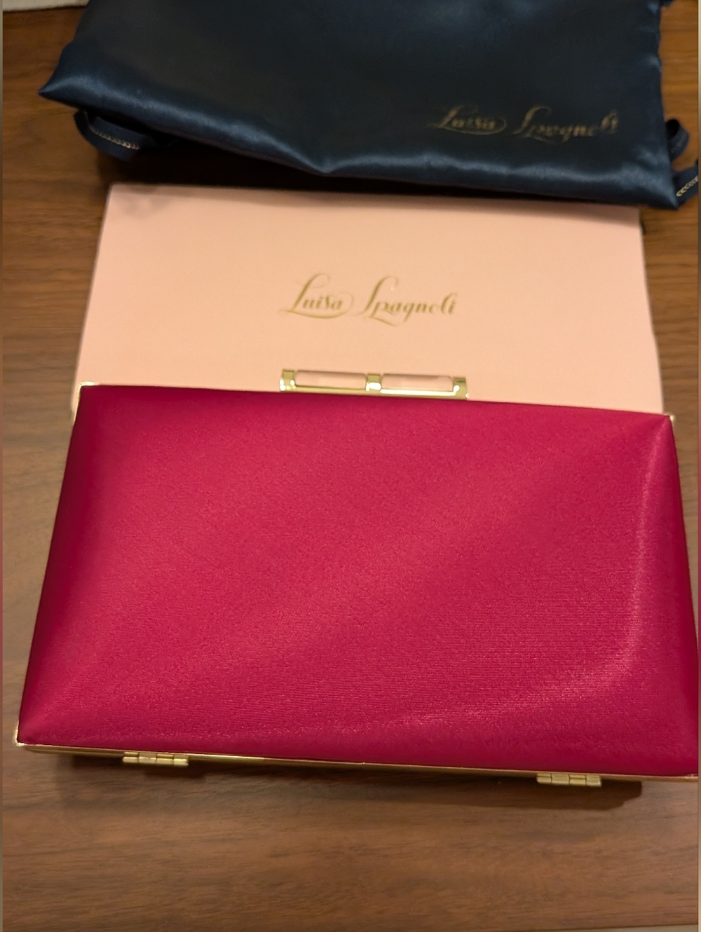 Luisa Spagnoli Italian Fuschia Beautiful Satin Clutch Bag.